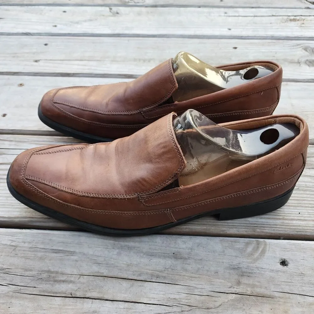 Clarks Collection Shoes Men Sz 12M Brown Leather Slip On Dress Soft Cushion